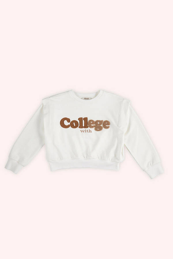 Kız Çocuk Nakış Detaylı Ekru Sweatshirt - 018-Ekru - 3