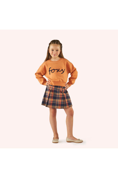 Kız Çocuk Nakış Detaylı Kiremit Sweatshirt - 093-Kiremit - 4