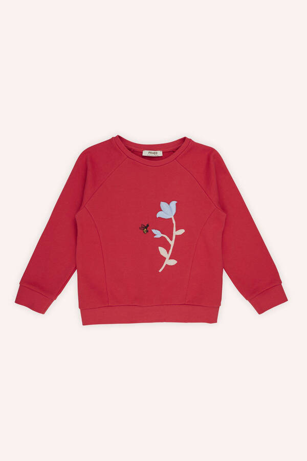 Kız Çocuk Nakış Detaylı Kırmızı Sweatshirt-005 - 2