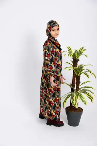 Kız çocuk namaz elbisesi desenli-Çok Renkli - 3