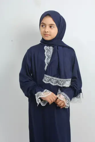 Kız Çocuk Orta Boy Şık Yazlık Namaz Elbisesi, Genç Ferace, Terletmeyen Pamuklu Namaz Kıyafeti-LACİVERT - KUTAY COLLECTION (1)