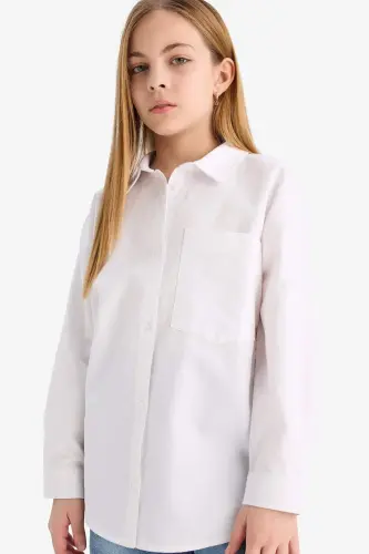 Oversize Geniş Kalıp Oxford Uzun Kollu Okul Gömleği Kız Çocuk C7482A824AU - Beyaz-WT34 - 4