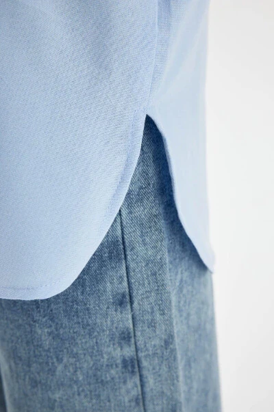 Kız Çocuk Oversize Geniş Kalıp Poplin Uzun Kollu Basic Düz Okul Gömleği C7482a824au-Mavi - 14