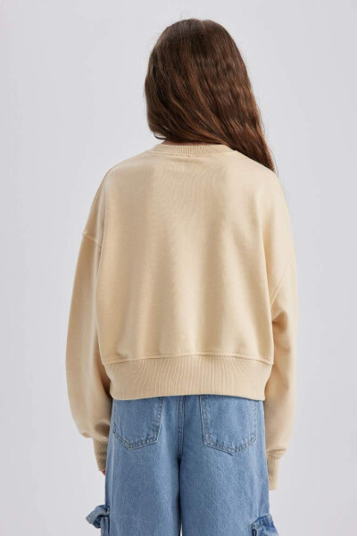 Kız Çocuk Oversize Geniş Kalıp Baskılı Sweatshirt Açık Bej - 5