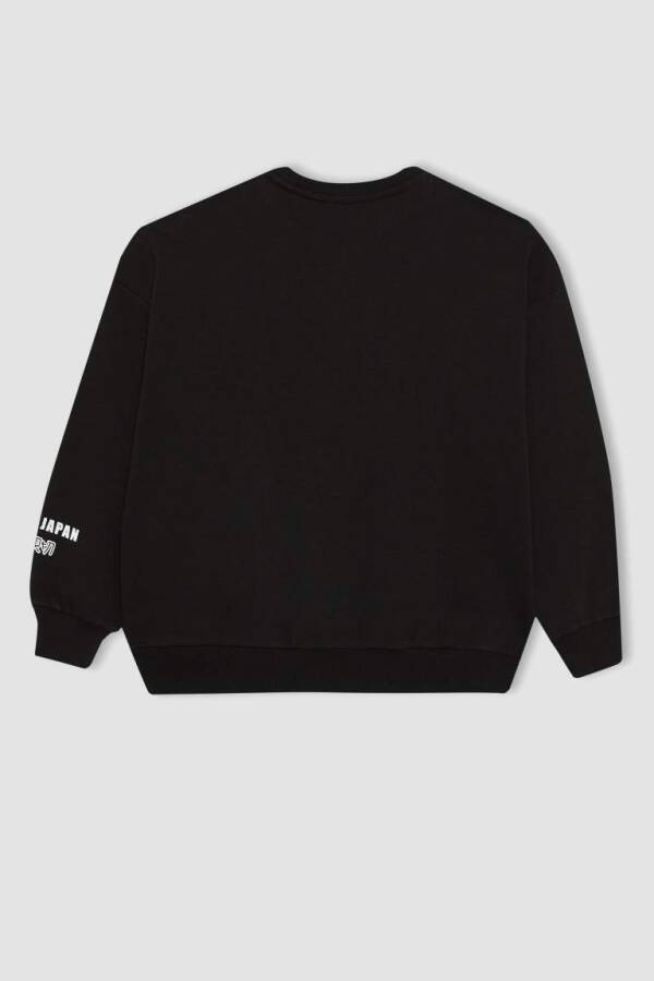 Kız Çocuk Oversize Geniş Kalıp Bisiklet Yaka Baskılı Sweatshirt Siyah - 9