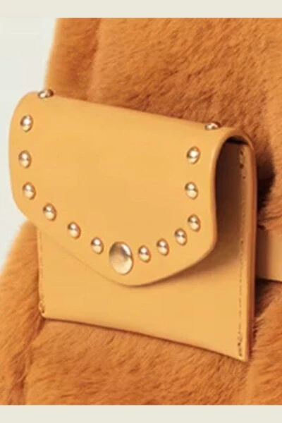 Suni Kürk Peluş Kız Çocuk Kemerli Yelek-Camel - Modazone (1)