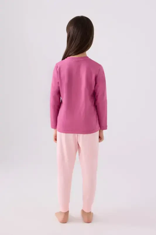 Kız Çocuk Pembe Uzun Kol Pijama Takım - 5
