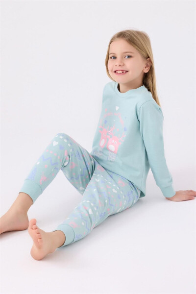 Kız Çocuk Pijama Takımı Su Yeşili RP3486-2 - 1