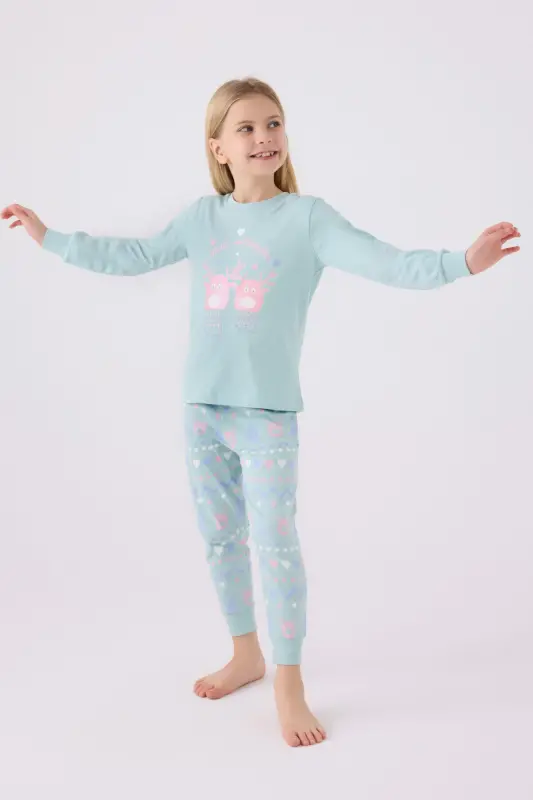 Kız Çocuk Mavi Pijama Takımı - 1