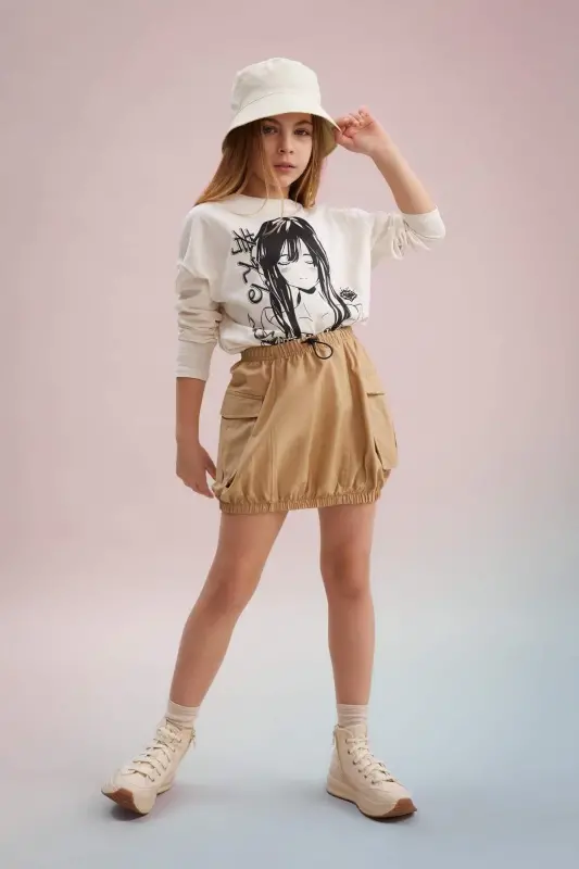 Kız Çocuk Kargo Cepli Poplin Etek C0125A824SP - 1