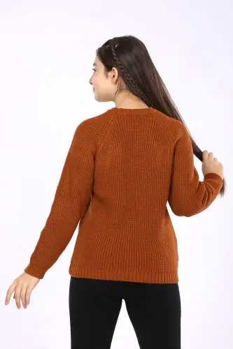 Kız Çocuk Regular Fit Basic Triko Kazak (4-13) Yaş - BAKIR - 4