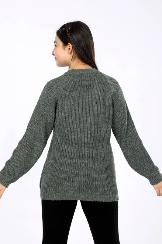 Kız Çocuk Regular Fit Basic Triko Kazak 4-13 Yaş - YEŞİL - 2