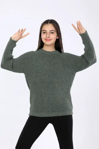 Kız Çocuk Regular Fit Basic Triko Kazak 4-13 Yaş - YEŞİL 