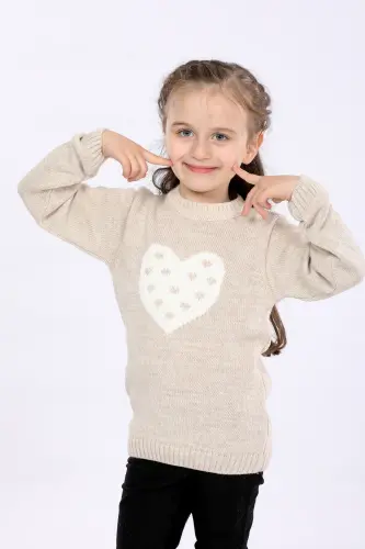 Kız Çocuk Regular Fit Basic Triko Kazak - BEJ - 2
