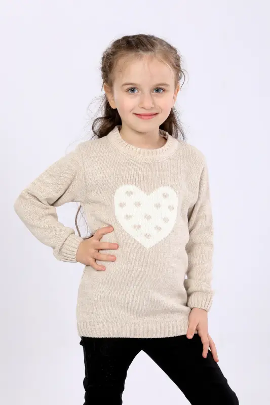 Kız Çocuk Regular Fit Basic Triko Kazak - BEJ - 3