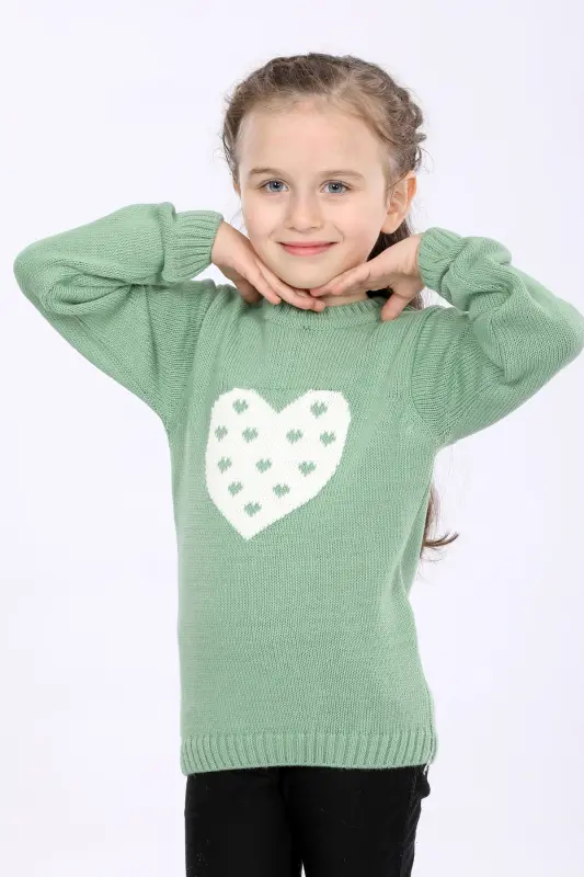 Kız Çocuk Regular Fit Basic Triko Kazak - ÇAĞLA YEŞİL - CLOUDY KIDS