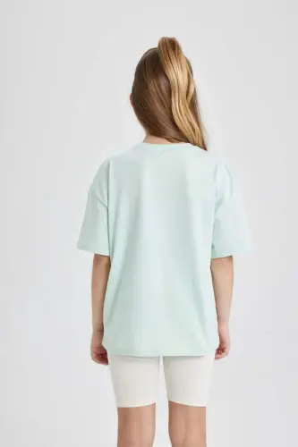 Kız Çocuk Relax Fit Bisiklet Yaka Kısa Kollu Tişört-Mint - 6