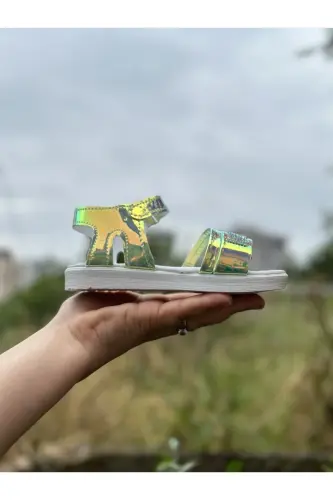 Kız Çocuk Sandalet Fashion Taşlı Sandalet Phylon (hafif) Yumuşak Taban Sandalet-HOLOGRAM YEŞİLİ - 6