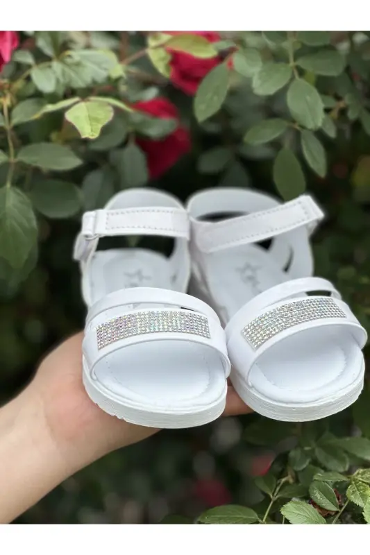 Kız Çocuk Sandalet Fashion Taşlı Sandalet Phylon (hafif) Yumuşak Taban Sandalet - Kırıks Beyaz - 2