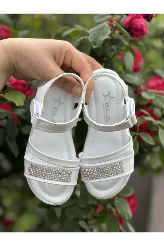 Kız Çocuk Sandalet Fashion Taşlı Sandalet Phylon (hafif) Yumuşak Taban Sandalet - Kırıks Beyaz - 3