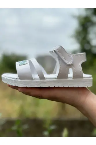 Kız Çocuk Sandalet Fashion Taşlı Sandalet Phylon (hafif) Yumuşak Taban Sandalet - Kırıks Beyaz - 5