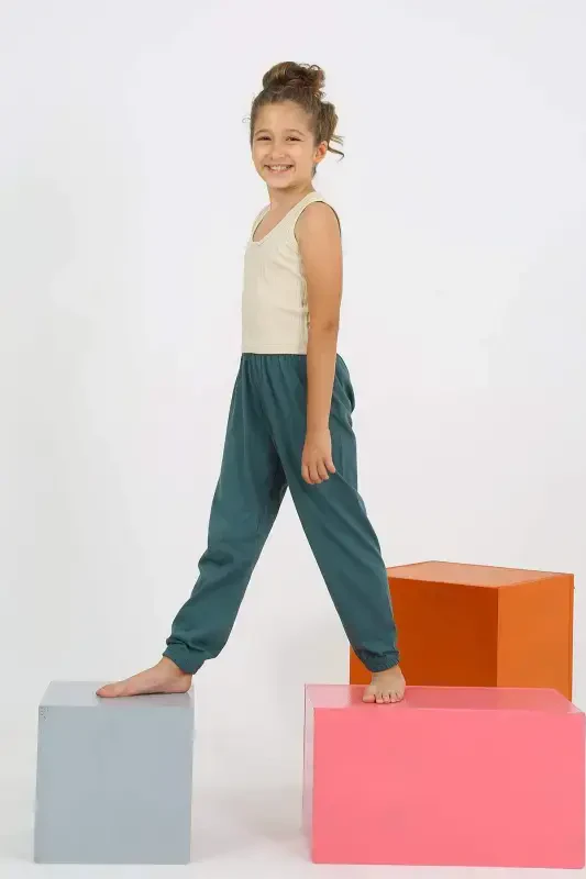 Kız Çocuk Sıfır Kol Ten Rengi Penye Pijama Takım 20433 - 9