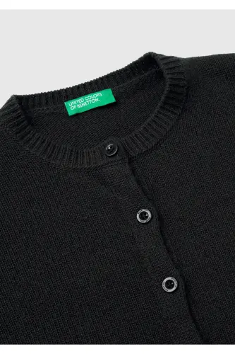 Kız Çocuk Siyah Önü Düğmeli Nervür Detaylı Hırka-Siyah - 3