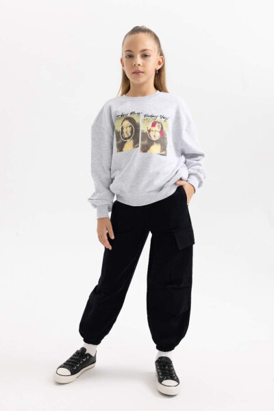 Kız Çocuk SmileyWorld Relax Fit Bisiklet Yaka Sweatshirt Gri Melanj - 2