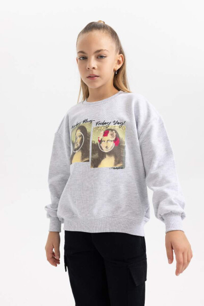 Kız Çocuk SmileyWorld Relax Fit Bisiklet Yaka Sweatshirt Gri Melanj - 3