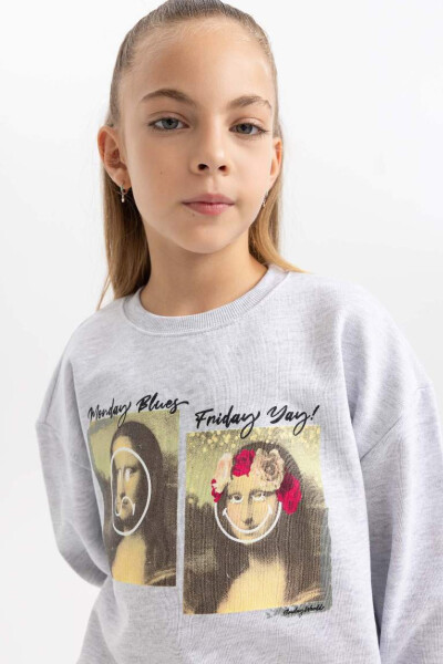 Kız Çocuk SmileyWorld Relax Fit Bisiklet Yaka Sweatshirt Gri Melanj - 4