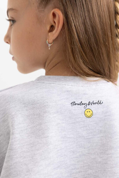 Kız Çocuk SmileyWorld Relax Fit Bisiklet Yaka Sweatshirt Gri Melanj - 5