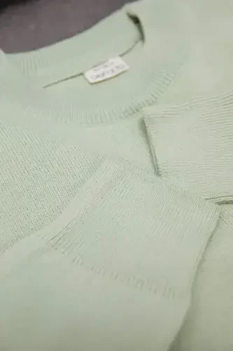 Kız Çocuk Standart Fit Bisiklet Yaka Basic Düz Triko Kazak C6902A824AU-Turkuaz - 7