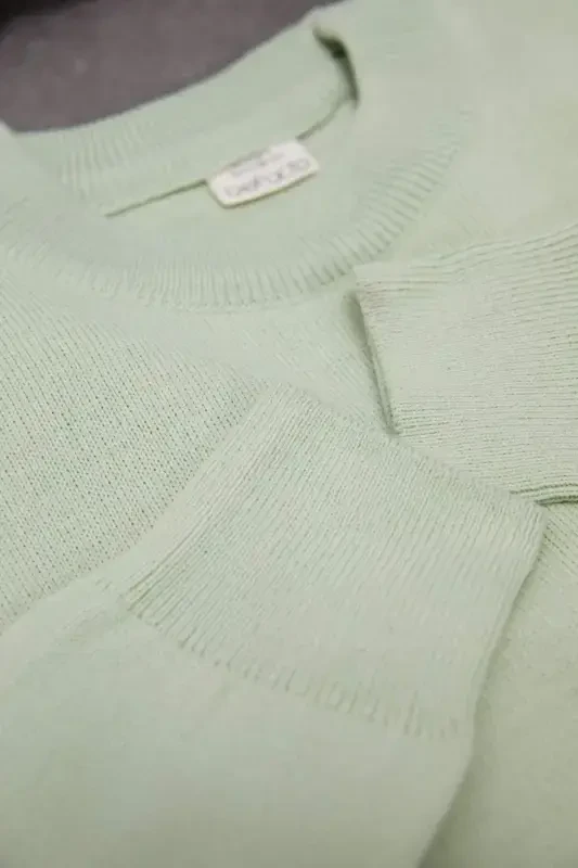 Kız Çocuk Standart Fit Bisiklet Yaka Basic Düz Triko Kazak C6902A824AU-Turkuaz - 7