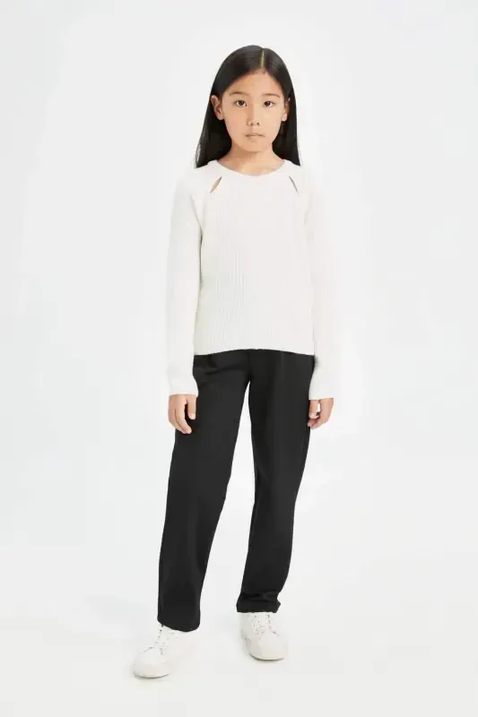 Kız Çocuk Ekru Standart Fit Bisiklet Yaka Triko Kazak C6910A824AU-Ekru - 2