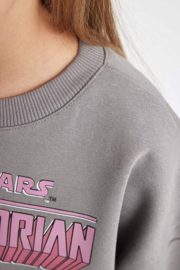 Kız Çocuk Star Wars-Mandalorian Bisiklet Yaka İçi Yumuşak Tüylü Kalın Sweatshirt Gri - 5