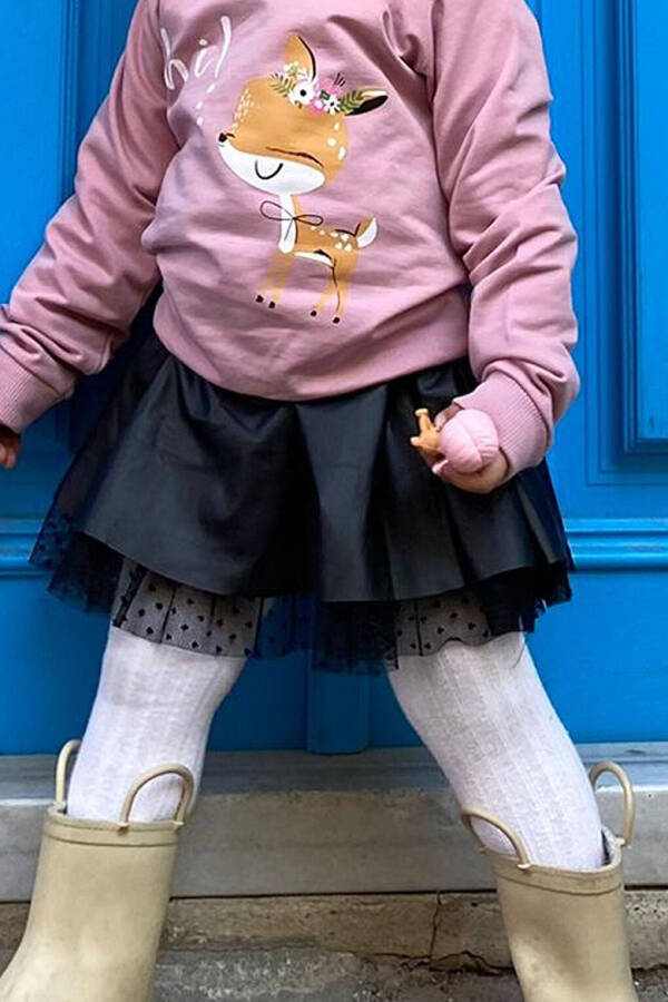 Kız Çocuk Suni Deri Etek Tüllü Siyah (3-6 Yaş)-Siyah - 10