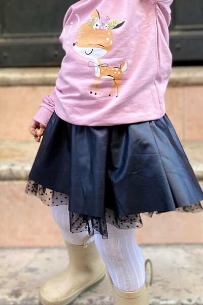 Kız Çocuk Suni Deri Etek Tüllü Siyah (3-6 Yaş)-Siyah - 11