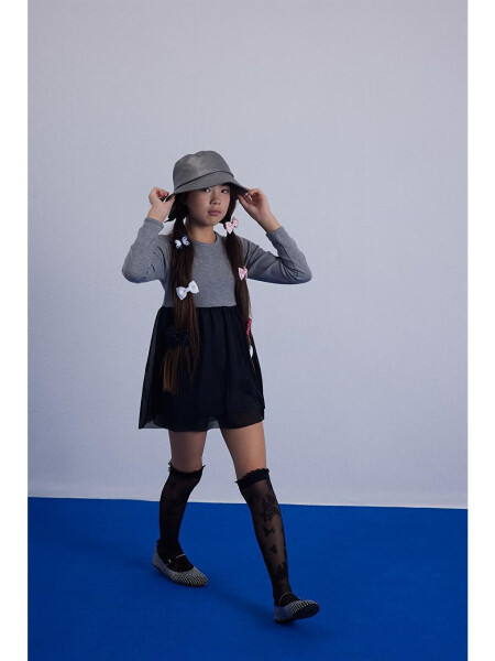 Gri Kız Çocuk Tül Detaylı Triko Elbise-Gri - LC WAIKIKI