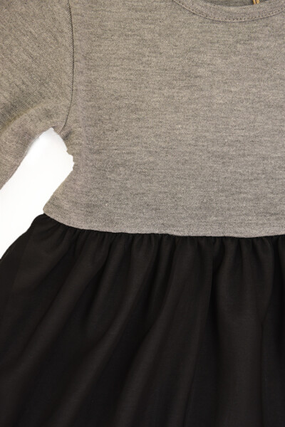 Gri Kız Çocuk Tül Detaylı Triko Elbise-Gri - 16