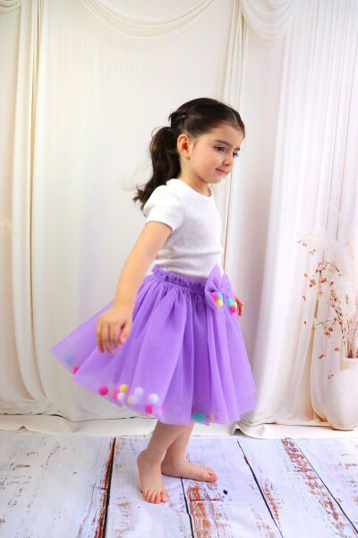 KIZ ÇOCUK TÜTÜ ETEK,PONPONLU VEYA DÜZ-MOR - 4