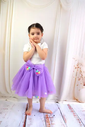 KIZ ÇOCUK TÜTÜ ETEK,PONPONLU VEYA DÜZ - MOR - GÜL BABY (1)