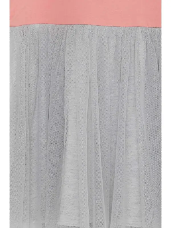 Pembe Kız Çocuk Uzun Kollu Elbise Pullu Çiçek Baskılı Gülkurusu (3-4 Yaş)-Pembe - 4