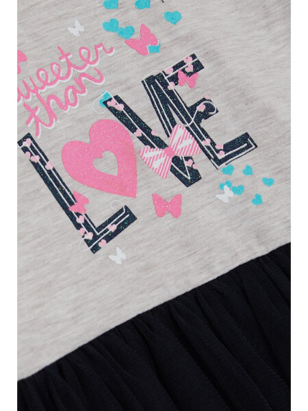 Kız Çocuk Uzun Kollu Elbise Tüllü Yazı Baskılı Bej Melanj (1.5-3 Yaş)-Bej - 4