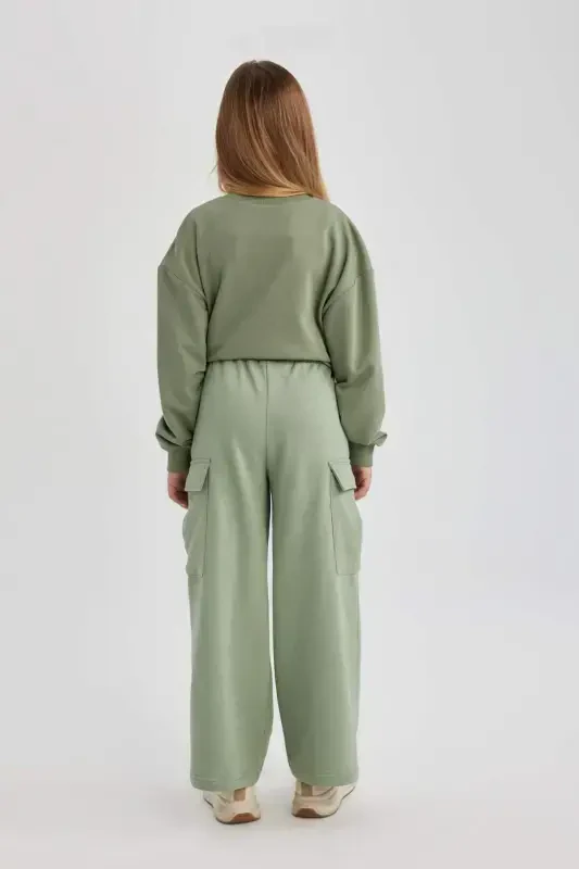 Kız Çocuk Wide Leg Geniş Bol Paça Kargo Eşofman Altı B6402A824SP-Yeşil - 6