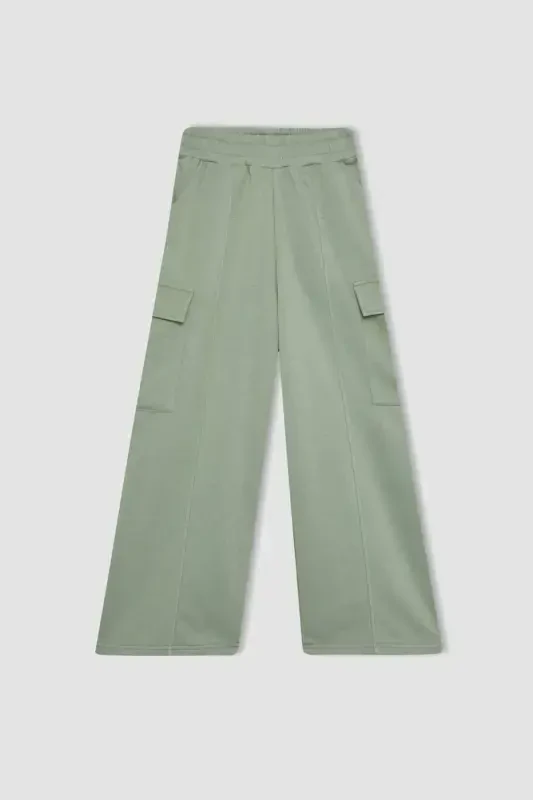 Kız Çocuk Wide Leg Geniş Bol Paça Kargo Eşofman Altı B6402A824SP-Yeşil - 7