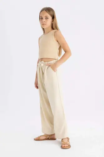 Wıde Leg Geniş Paça Pantolon Kız Çocuk C0273A824SM - Bej-BG743 - 3
