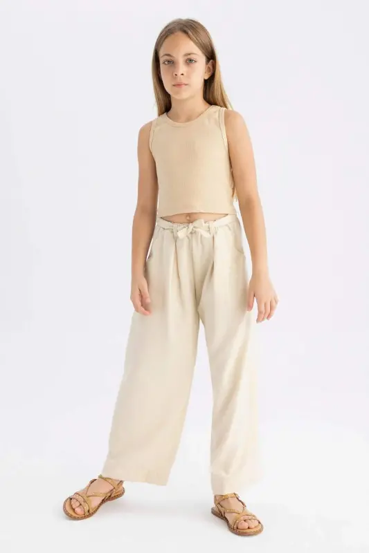 Wıde Leg Geniş Paça Pantolon Kız Çocuk C0273A824SM - Bej-BG743 - 4
