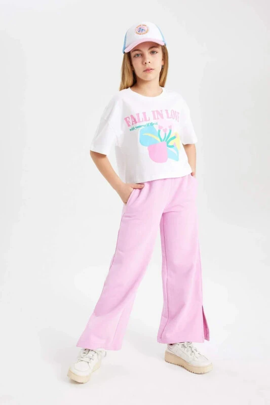 Kız Çocuk Wide Leg Geniş Yırtmaçlı Paça Pantolon C0310A824SM-Pembe - MODAZONE