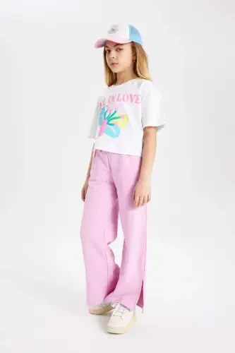 Kız Çocuk Wide Leg Geniş Yırtmaçlı Paça Pantolon C0310A824SM-Pembe - MODAZONE (1)