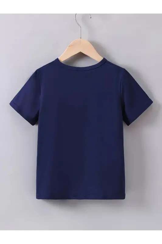 Kız Çocuk Yazlık Kumaş Lacivert Çiçekli Kelebek Baskılı Tişört-Eşofman Takım-lacivert - 3